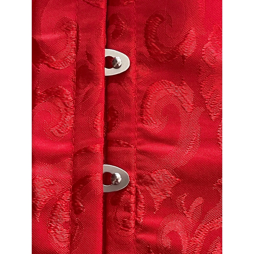 Women Red Victoria Style Satin Bustier Corset Floral Brocade Ruffled Trim 4XL - Picture 3 of 12